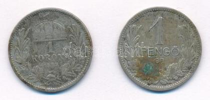 Vegyes: 1893KB 1K Ag "Ferenc József" + 1927. 1P Ag T:2-,3 patina