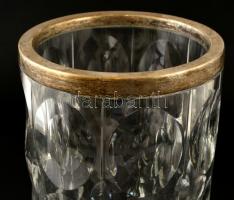 Ólomkristály váza ezüst (Ag.) peremmel, jelzett, metszett, karcolásokkal, m: 28 cm