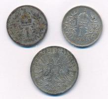 Ausztria 1896. 1K Ag "Ferenc József" + 1912. 2K Ag "Ferenc József" + 1914. 1K Ag...