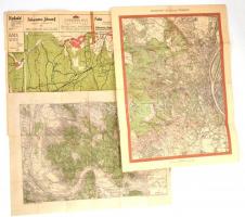 3 db régi térkép: Budapest 25000-es térképe 57x44 cm, Pilis katonai térkép, Sopron környéke, Burgenland térképe, 50x42 cm sérült