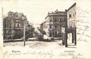 1901 Sopron, Erzsébet utca, villamos. Stagl F. fényképész kiadása (EK)
