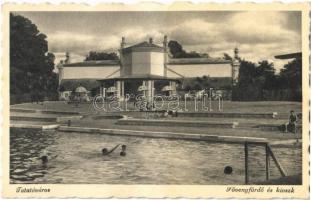 1940 Tata, Tata-Tóváros; Fövenyfürdő és kioszk, vízilabda játék a medencében