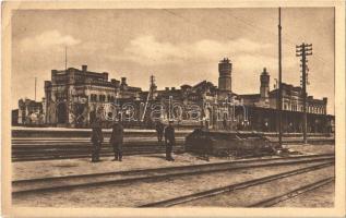 1918 Brest-Litovsk, Railway Station in WWI, soldiers / Hauptbahnhof, Seitenansicht + K.u.K. Feldpostamt Nr. 191 (EK)