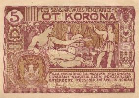 Pécs 1919. pénztárjegy 5K T:III+