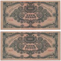 1945. 1000P (2xklf) egyik piros MNB bélyeggel, a másik bélyeg nélkül T:II,III