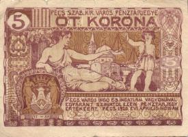 Pécs 1919. pénztárjegy 5K T:III-