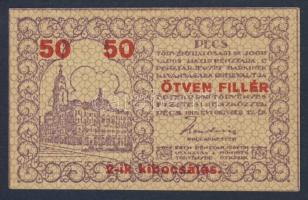 Pécs 1919. pénztárjegy 50f II.kiadás T:I
