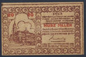 Pécs 1919. pénztárjegy 20f T:II+