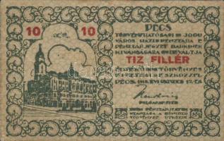 Pécs 1919. pénztárjegy 10f fekete nyomat T:II+