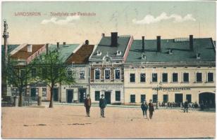 1916 Landskron (Villach), Stadtplatz mit Pestsäule / square, plague column, shop of J. Niedesle, Emil Schmeisers Gasthaus, Franz Piffls Gasthaus, inn, bicycle (EK)