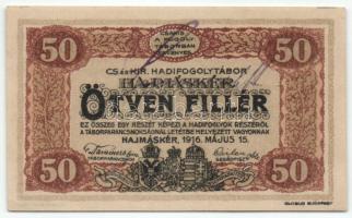 Hajmáskér/hadifogolytábor II.kiadás 1920. 50f római sorozat és arab számozás + Oberst H. Weigl lila felülbélyegzés + magyar oldalon aláírás a bankjegyen! T:I R!