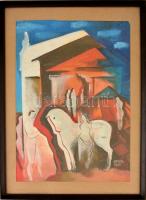 Kádár jelzéssel:Fehér ló. Tempera, papír, kis szakadással, üvegezett keretben, 60×42 cm