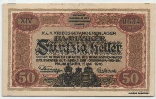 Hajmáskér/hadifogolytábor II.kiadás 1920. 50f római sorozat és arab számozás + Oberst H. Weigl lila ...