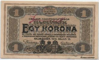 Hajmáskér/hadifogolytábor II.kiadás 1920. 1K római sorozat és arab számozás + Oberst H. Weigl lila felülbélyegzés + magyar oldalon aláírás a bankjegyen! Ezt a változatot Adamovszky nem említi! T:I R!