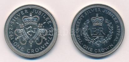 Man-sziget 1977. 1C Cu-Ni Ezüst jubileum (2xklf) T:1,1- Isle of Man 1977. 1 Crown Cu-Ni Silver Jubilee (2xdiff) C:UNC,AU Krause KM#41, KM#42
