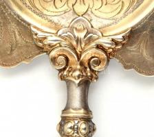 Ezüst(Ag) nyelű tálaló villa és kanál, jelzett, h: 27 cm