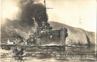 Die deutschen Kreuzer Goeben und Breslau verlassen gefechtsklar den Hafen von Messina / WWI German Navy Cruisers Goeben and Breslau leave the port of Messina