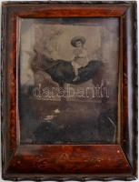 cca 1890 Kisgyerek szamáron ferrotípia asztali keretben 6x9 cm