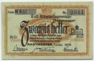 Nagymegyer/hadifogolytábor 1916. 20f "MS"(Museum Serie) T:I
