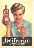 Leciferrin (étvágygerjesztő) idegességnél, vaskészítmény vérszegények és sápkórosok számára. Készíti a Galenus Vegyiipar / Hungarian stomach soothing medicine advertisement card (EK)