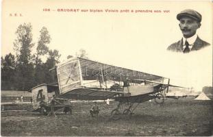 Gaudart sur biplan Voisin pret a prendre son vol / Louis Gaudart preparing to take flight in the Voisin biplane