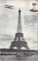 De Lambert sur biplan Wright, part de Port-Aviation, a 4 h. 37, double la Tour Eiffel et revient atterrir a Port-Aviation a 5 h. 1/2, apres une audacieuse randonée sur Paris / Charles de Lambert flying the Wright biplane at the Eiffel Tower (fl)