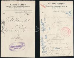 A Csillag gyógyszertár (Bp. VIII.) receptborítékja, dr. Heks Márton 4 db receptjével