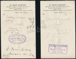 A Csillag gyógyszertár (Bp. VIII.) receptborítékja, dr. Heks Márton 4 db receptjével