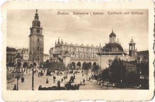 Kraków, Krakau, Krakkó; Sukiennice i Ratusz / Tuchhalle und Rathaus / town hall + K.u.K. 30,5 cm Mörserbatterie 15 (tear)