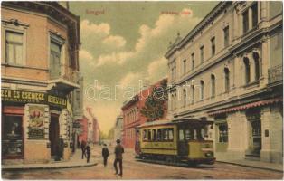 1909 Szeged, Kölcsey utca, Kertész Gyula üzlete, villamos. L. és P. 2684.