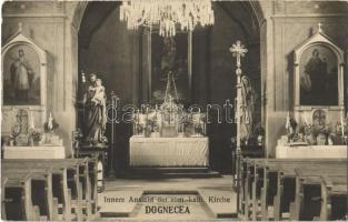 1929 Dognácska, Dognatschka, Dognecea; Innere Ansicht der röm.-kath. Kirche / Római katolikus templom, belső, oltár / Catholic church, interior, altar. photo