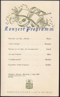 1939 Az Európa gőzös (Norddeutscher Lloyd Bremen) koncertjének programja, dombornyomott díszítésű kártya