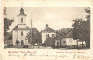 1900 Felsővisó, Viseu de Sus; Római katolikus templom, iskola és parókia. Kiadja Bárány Tivadar / Catholic church, school, parsonage (EK)