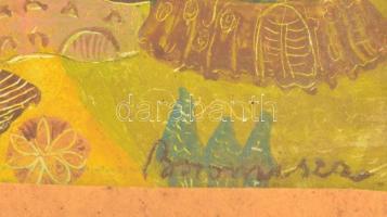 Boromisza jelzéssel: Meseváros. Olaj, farost, üvegezett keretben, 27×28 cm