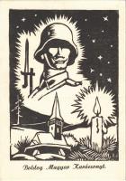 Boldog Magyar Karácsonyt! Második világháborús magyar katonai linómetszet / WWII Hungarian military, Christmas greeting art postcard, linocut s: Rohonczy János