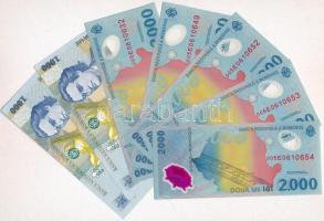 Románia 1998. 1000L (2x) + 1999. 2000L (6x) ebből 4db sorszámkövető és 2db közeli sorszám T:I-,II Romania 1998. 1000 Lei (2x) + 1999. 2000 Lei (6x) including 4pcs of sequential serials and 2pcs of close serials C:AU,XF