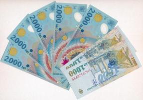 Románia 1998. 1000L (2x) + 1999. 2000L (6x) ebből 4db sorszámkövető és 2db közeli sorszám T:I-,II
R...