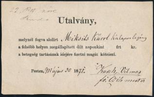 1871 Pest, Utalvány betegség idejére való díjfizetésről