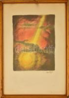 Abel Pann (1883-1963) És Isten megteremté a fényt. Színes litográfia, papír, jelzett, üvegezett keretben, 26×20 cm
