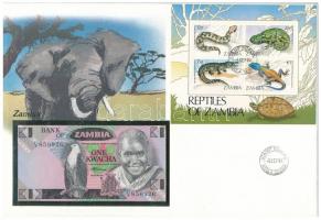 Zambia 1980-1988. 1K borítékban, alkalmi bélyeggel és bélyegzéssel T:I  Zambia 1980-1988. 1 Kwacha in envelope with stamps and cancellations C:UNC