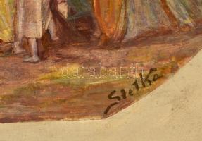 Stetka jelzéssel: Engedjétek hozzám. Olaj-ceruza, karton, 23×43 cm