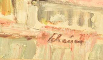 Schéner jelzéssel: Háztetők. Olaj, vászon, üvegezett keretben, 50×39 cm