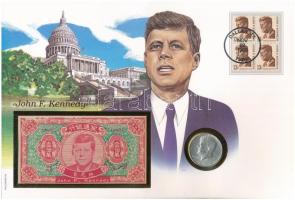 Amerikai Egyesült Államok John F. Kennedy érmés és bankjegyes, pecsételt boríték benne 1965. 1/2$ Ag Kennedy érmével és 1.000.000D égetési pénzzel a PHILSWISS kiadásában, német leírással T:1-,I