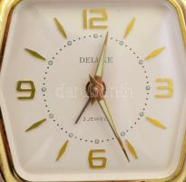 Deluxe 17 köves svájci utazóóra, működő, szép állapotban 7x8 cm