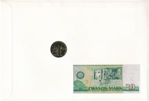 NDK / NSZK érmés és bankjegyes, pecsételt boríték benne NSZK 1982. 5M Cu-Ni "Johann Wolfgang Go...