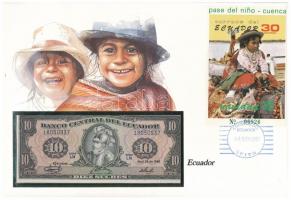Ecuador 1986. 10S borítékban, alkalmi bélyeggel és bélyegzéssel T:I Ecuador 1986. 10 Sucres in envelope with stamps and cancellations C:UNC