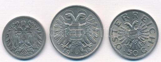 Ausztria 1908. 20h Ni + 1934. 1Sch Cu-Ni + 1935. 50gr Cu-Ni T:1-,2
Austria 1908. 20 Heller Ni + 193...