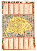 1942 A Corvin Áruház Naptára, rajta Nagy-Magyarország térképével, irredenta falinaptár, hajtott, 48×34 cm