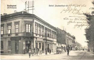 1906 Budapest X. Kőbánya, Belső Jászberényi út, Gebauer Károly üzlete, villamos, lovashintó, Rabolt Antal üzlete és saját kiadása (EB)