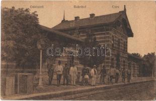 1924 Odobesti, Odobest; Bahnhof / Gara / vasútállomás / railway station, railwaymen, bicycle (EK)